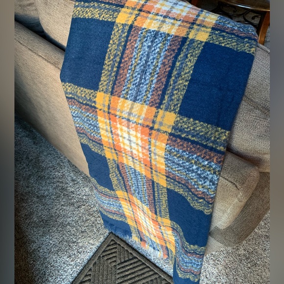 Plaid Square Blanket Scarf in Navy - Picture 2 of 4